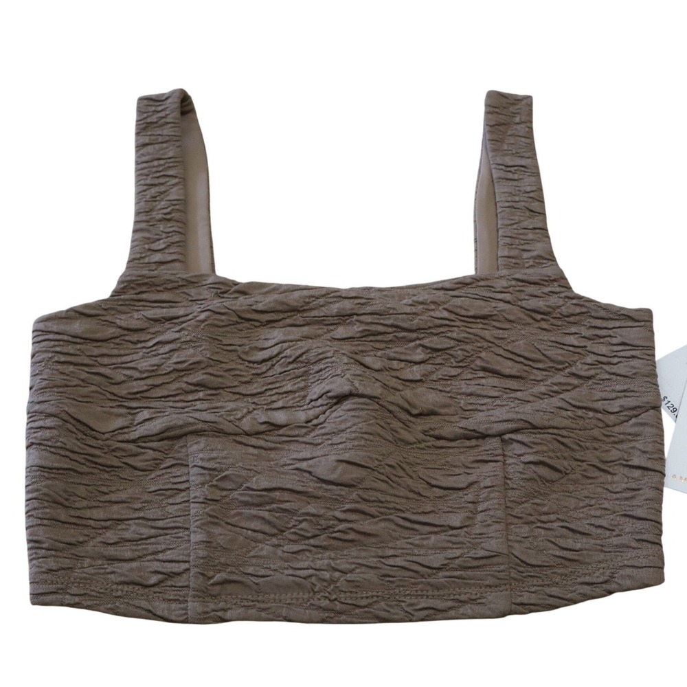 Good American Crinkle Textured Womens Crop Top Putty Brown‎ GT0511 Size XS NWT